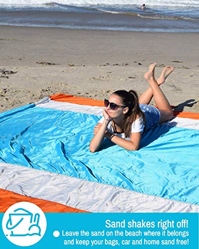 ECCOSOPHY Sandproof Beach Blanket - Oversized Sand Free Beach Mat 9'x10' - Lightweight Outdoor Picnic Blanket Anchored wit...