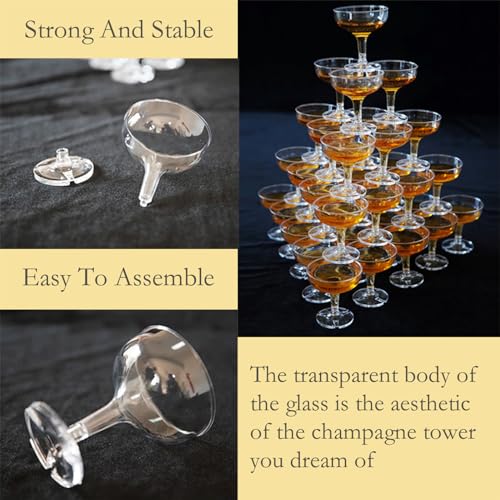 EPLTFCH 40 PCS Champagne Tower Glasses, 5 Oz Plastic Champagne Coupe Glasses, Champagne Glasses Plastic Disposable, Clear,...