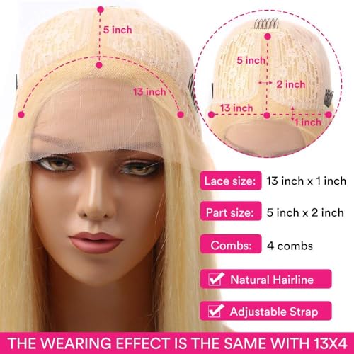 Blonde Wig Human Hair, 613 13x1 HD Transparent Lace Frontal Wig Human Hair, 613 Lace Front Wig Human Hair, 180% Density 28inch Deep Wave Blonde Lace Front Wigs Human Hair Pre Plucked