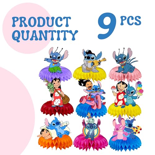 9PCS Cartoon Honeycomb Centerpieces for Party – 3D Table Centerpieces Honeycomb for Party Birthday Cartoon Table Decoratio...