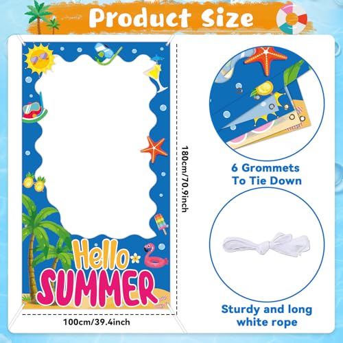 Summer Pool Party Decorations Beach Palm Photo Booth Props Hello Summer Banner Hawaiian Party Backdrop Tropical Party Supp...
