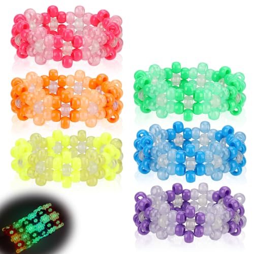 6 Pcs Flower Kandi Bracelets Glow In The Dark Stretch Rave Candy Bracelets Multi Color Beaded Flower Kandi Cuff Rave Acces...