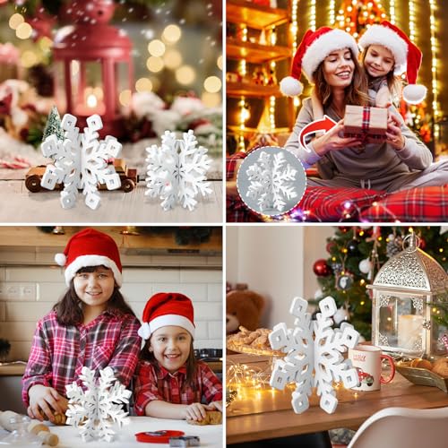 OuMuaMua 6 Set Snowflake Christmas Table Decorations - 12pcs White Wooden 3D Snowflake Decor Tabletop Centerpiece for Chri...