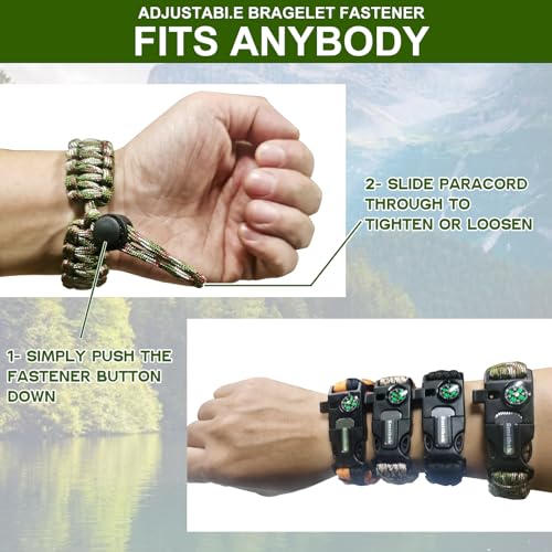 Smithok Paracord Survival Bracelet-Length Adjustable,Loud Whistle Emergency Compass Survival Fire Starter Scraper Accessor...