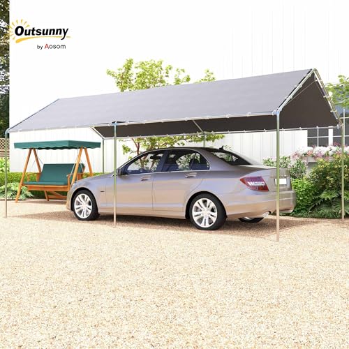 Outsunny 10'x20' Carport Outdoor Heavy Duty Party Tent Galvanized Car Canopy with Included Anchor Kit, 3 Reinforced Steel ...