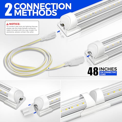 Barrina LED Shop Light 2FT, 20W 3000LM 6500K, T8 LED Light Fixture, Clear Cover, Ceiling and Utility Linkable Tube Lights ...