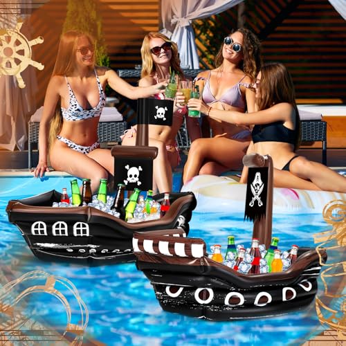 Zhanmai 2 Pcs Inflatable Pirate Ship Drink Cooler Inflatable Serving Bar Food Container for Summer Carniva Mardi Gras Pira...