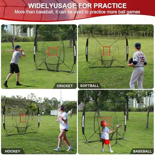 7'¡¿7' Baseball Softball Practice Net,Baseball Backstop,with Batting Tee,for Hitting Pitching Batting Catching with Bow Frame,Bonus Strike Zone
