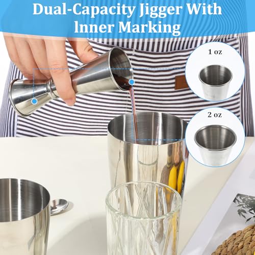 Professional Cocktail Shaker, Professional 5-Piece Bartender Kit with Boston Shaker, Hawthorne Strainer, Double Measuring ...