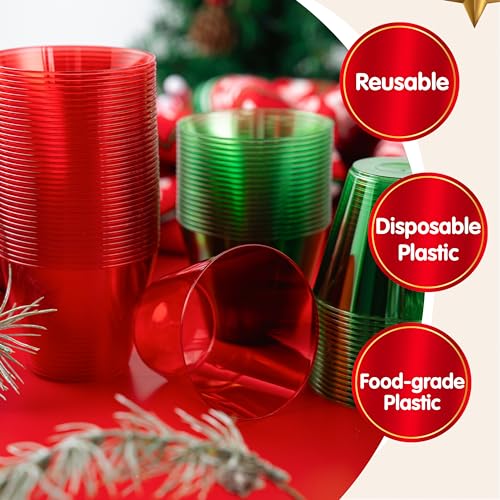 JOYIN 72 PCS Disposable Plastic Drinking Cups, 9 OZ Christmas Clear Plastic Party Cup, Xmas Wine Glasses for Party Supplie...