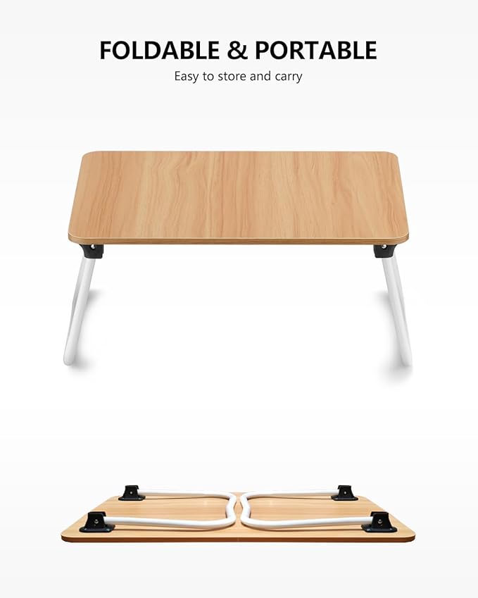 ZEAPTAC Laptop Bed Desk, Foldable Lap Desk, Portable Laptop Stand, Lightweight & Mini Table for Breakfast/Picnic/Drawing/Couch/Floor - Wood