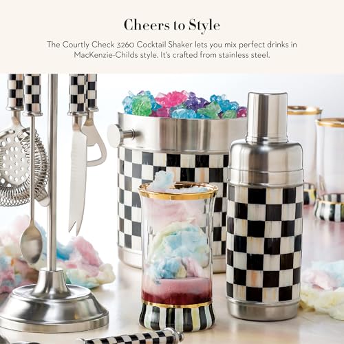 MACKENZIE-CHILDS 3260 20-Ounce Cocktail Shaker, Stainless-Steel Shaker Cup with Lid, Black-and-White Courtly Check