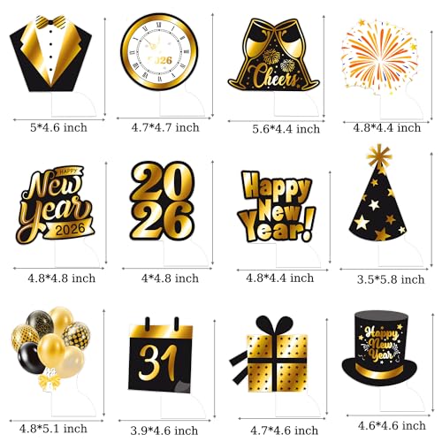 Happy New Year Honeycomb Centerpieces 2026 New Year's Eve Table Decorations 12Pcs New Year Theme Party Supplies Black and ...