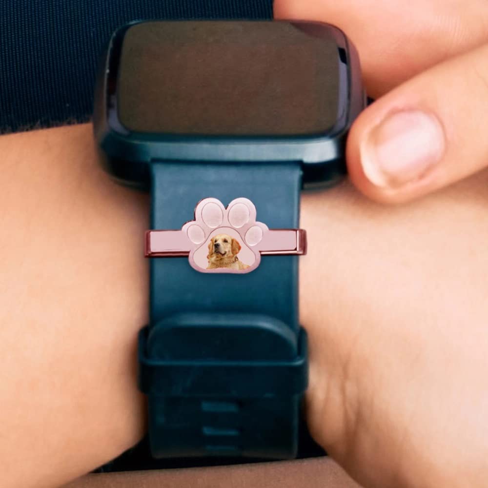 PicturesOnGold.com Smart Watch Photo Charm in Rose Gold Plated Dog Paw Shape