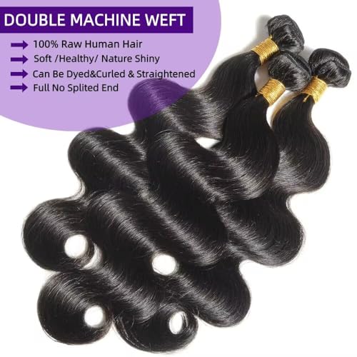 12A Human Hair Bundles 16 18 20 Inch Body Wave Bundles Human Hair 100% Unprocessed Brazilian Virgin Weave 3 Bundle for Women Natural Black Wet and Wavy Human Hair Extensions