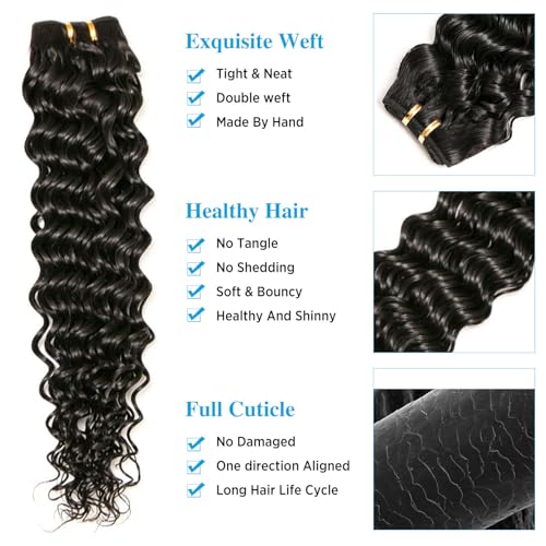 Deep Wave Bundles, Curly Bundles Human Hair, 16 16 16 Inch, Wet and Wavy, Natural Black, Soft, 285g-300g, Brazilian Hair