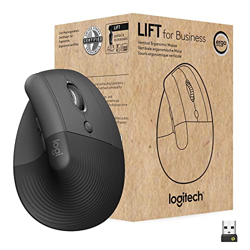 Logitech Lift for Business, Vertical Ergonomic Mouse, Wireless, Bluetooth or Secured Logi Bolt USB, Quiet clicks, Globally...