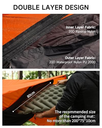 Camping Hammock Tent with Net and Rain Fly with Hammock Sleeping Pad, Ultralight Portable Double-Layer Hammock with Ridge ...