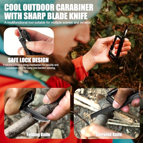Carabiner Multitool 8-in-1 EDC Carabiners Pocket Knife, Serrated Knife, Rope Cutter, Screwdriver, Can Bottle Opener, Rule...