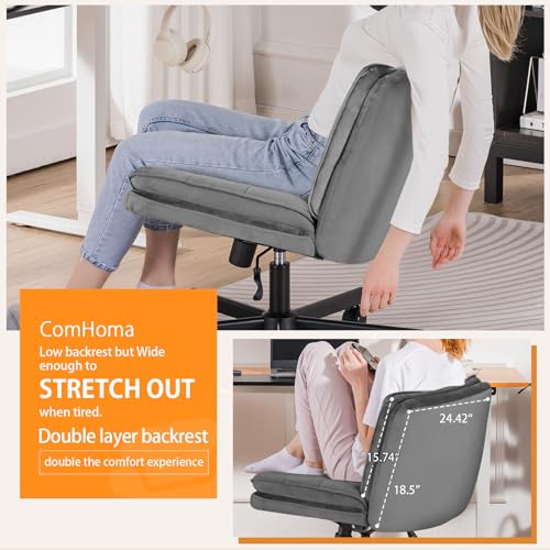 COMHOMA Cross Legged Office Chair with Wheels Armless-Office Desk Chair, Modern Vanity Computer Task Chairs for Home Bedro...
