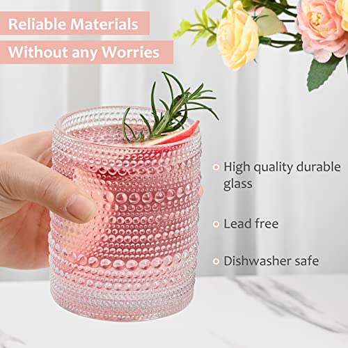 ZMOWIPDL Vintage Glassware Drinking Glasses Set of 6,12 oz Hobnail Glass Cups,Embossed Clear Water Tumbler,for Beer,Cockta...