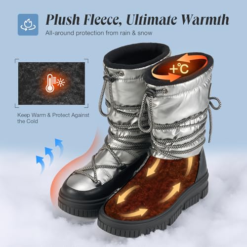 HISEA Snow Boots for Women Waterproof, Warm Fleece Lined Rain Boots for Winter Ski Cold Weather