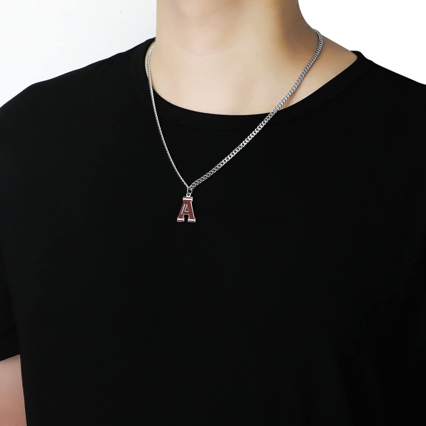 AIAINAGI Football Initial A-Z Letter Necklace for Men - Football Charm Pendant in Stainless Steel Silver Chain, 22inch Personali