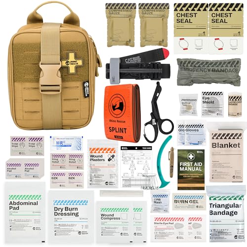 RHINO RESCUE IFAK Trauma Kit with C-A-T Tourniquet, Tactical First Aid Kit Molle Pouch for Military, Combat, Car, Camping,...
