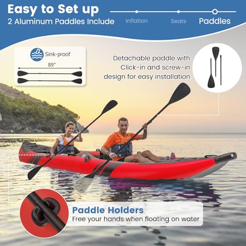 S AFSTAR Inflatable Kayak, 2 Person Canoe with 507 lbs Capacity, Drop-Stitch Floor, All Accessories & Carry Bag, 12.5 ft L...