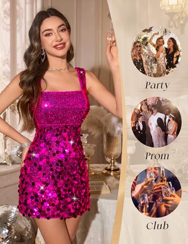 Wedtrend Sequin Dress for Women Short Sparkly Dresses 80s Disco Party Dress Cocktail Glitter Homecoming Dresses for Teens