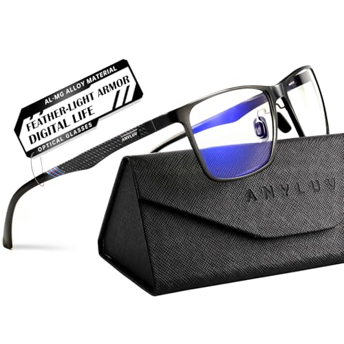 ANYLUV Blue Light Glasses Men/Women, Al-Mg Working Blue Light Blocking Glasses, Relieve Eyestrain Eye Protection-Black
