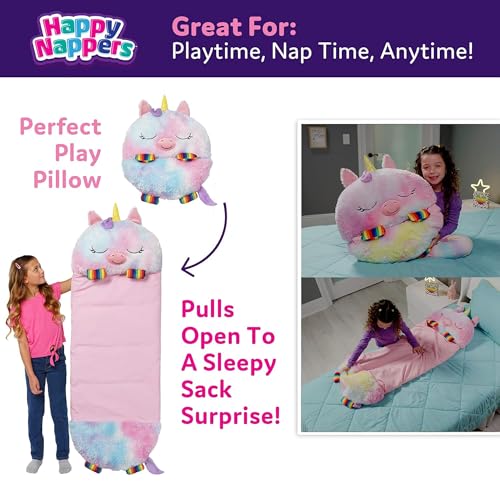 Happy Nappers: Pillow & Sleepy Sack: Medium - Rainbow Unicorn - 54 x 20, Plush Animal Character, 2-in-1 Pillow Sleeping Ba...