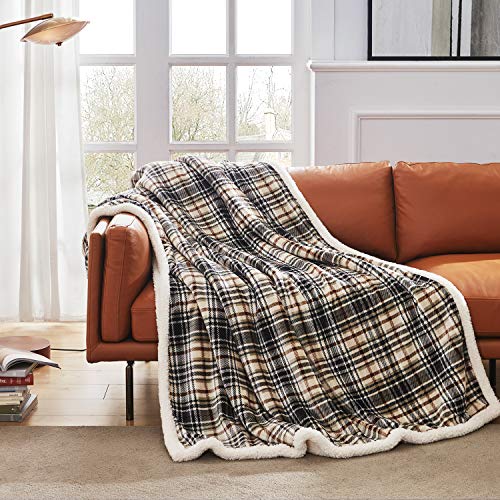 Touchat Sherpa Plaid Throw Blanket, 60" X 70"Fuzzy Fluffy Cozy Soft Blanket, Fleece Flannel Plush Twin Size Microfiber Bla...