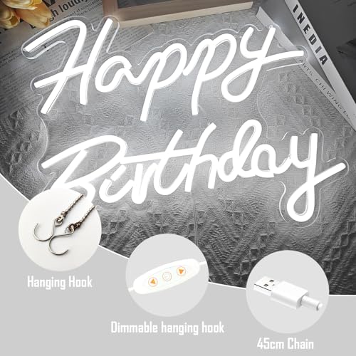 Ajoyferris Happy Birthday Neon Sign Dimmable Light Neon Happy Birthday Sign Happy Birthday Led Sign Happy Birthday Light U...