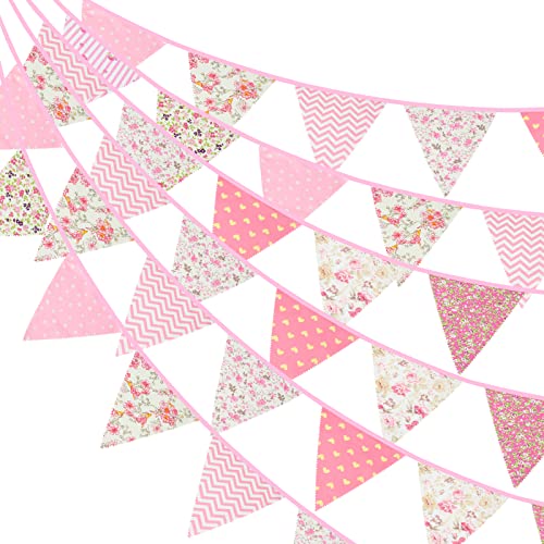 jijAcraft 39Ft Triangle Bunting Banner, 42Pcs Tea Floral Party Bunting Cotton Fabric Flags Pennant Garlands for Birthday P...