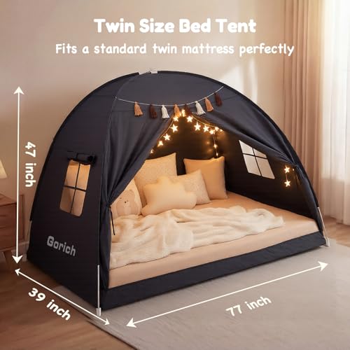 Gorich Twin Bed Tent for Kids, Indoor Privacy Toddler Sleeping Canopy with Mesh Window, Fits Bunk or Floor Bed, Include St...