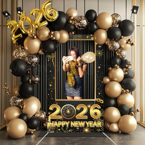 Happy New Year Party Decorations Hello 2026 Photo Booth Props New Year’s Eve Party Supplies Picture Booth Frame Backdrop i...