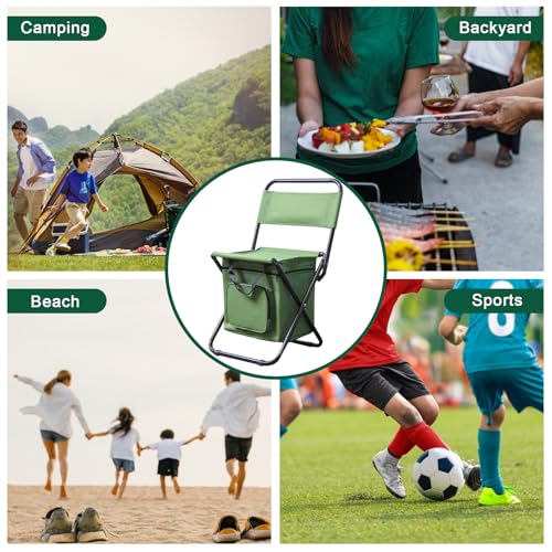 ZDFRBJGㅤㅤㅤㅤ Portable Foldable Fishing Chair with Cooler Bag, Lightweight Backrest Stool Compact Folding Chair Seat, Outdoo...
