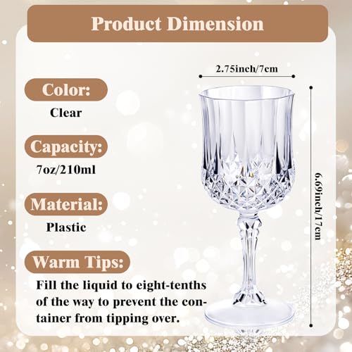 Ciaell 24PCS Plastic Wine Glasses - 7 Oz Plastic Goblets for Party - Clear Vintage Drinking Glasses - Disposable Water Gob...