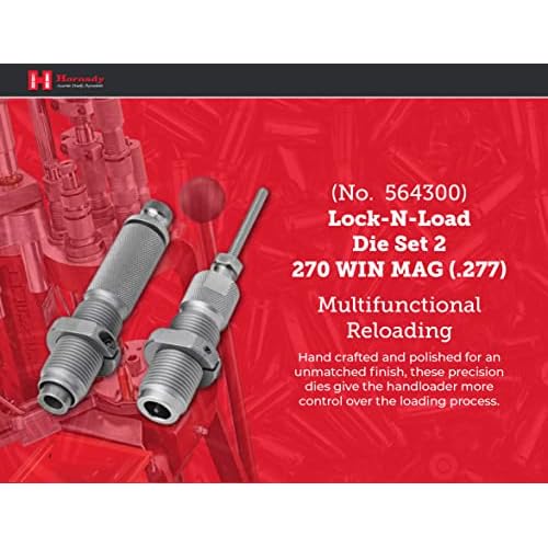 Hornady Custom Grade New Dimension 2-Die Set, 270 Win (.277) (546300) - Caliber Specific Reloading Equipment for Handloaders with Full Length Sizer Die, Seating Die, Sure-Loc Rings, & Storage Box