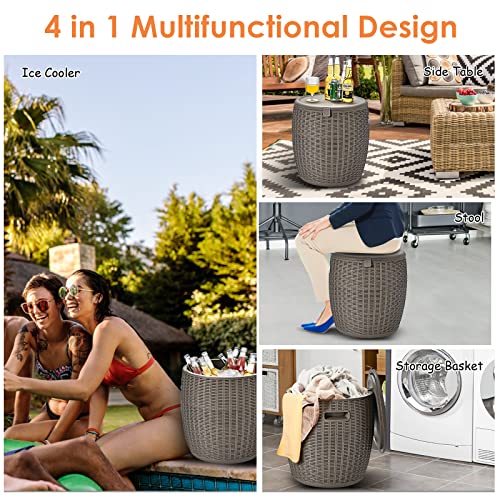 Safstar Outdoor Cooler Table, 9.5 Gallon Ice Cool Table w/Top Lid, Side Handle, Drainage Plug, Weather-Resistant Wicker Ra...