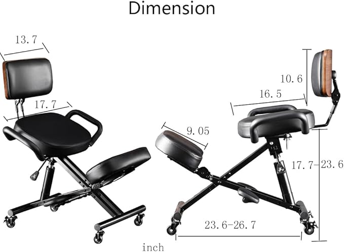 Kneeling Chair with Back Support Ergonomic for Office,Adjustable Stool with Angled Seat for Better Posture,Thick Comfortable Cushions,Black
