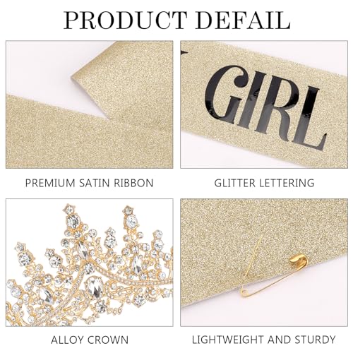 COCIDE BIRTHDAY GIRL Sash for Women Happy Birthday Sashes and Crowns for Girls Crystal Tiaras for Princess Gold Party Deco...