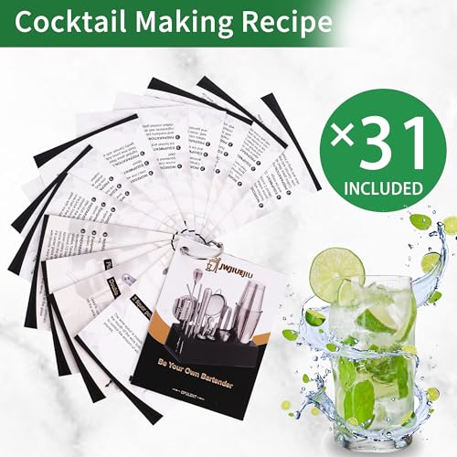 JWJIUEJIU Cocktail Shaker Set Bartender Kit with Bamboo Stand, 15-Piece Stainless Steel Bar Set Accessories, Professional ...