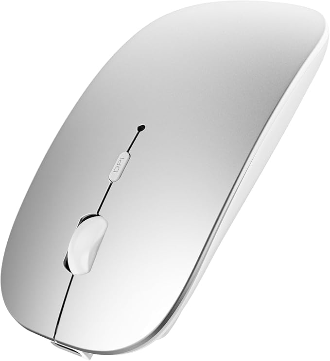 SUNGI Bluetooth Mouse for Laptop/MacBook/iPad/Android PC,Rechargable Quiet Slim Wireless Mice for Chromebook Notebook Windows/Linux/Tablet,Black,Silver