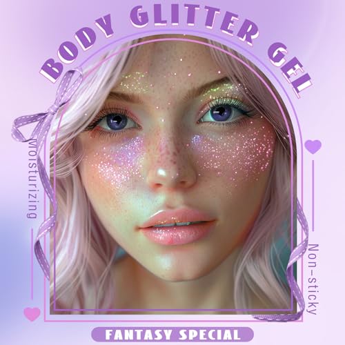 HOSAILY Roll-on Holographic Body Glitter Gel for Face Hair, Chameleon Color Changing Glitter Gel Under Light, Chunky Merma...