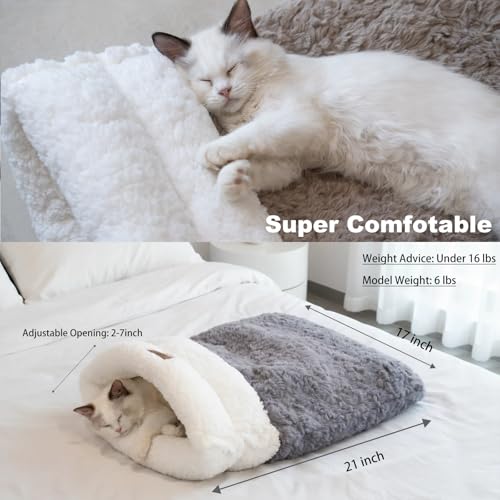 NODARKO Cat Bed Cave 4 in 1 Cat Sleeping Bag Cute Self Warming Cat Cave with Plush Portable Snuggle Sack/Hideway for Indoo...