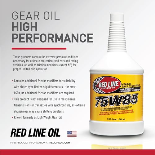 Red Line 50104 75W85 GL-5 Full Synthetic Gear Oil for Hypoid Limited Slip Differentials - 2 Quarts
