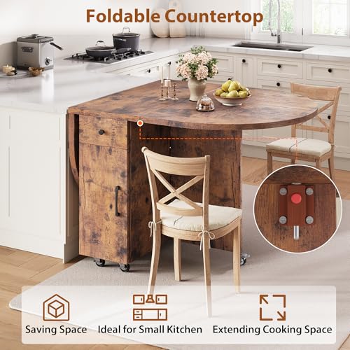 Jocoevol Folding Dining Table for 4 Kitchen Dining Room DinnerTable with Storage Drawer Space Saving Oval Foldable Drop Le...