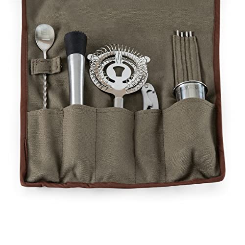 PICNIC TIME 10-Piece Bar Tool Roll Up Kit, Travel Bartender Kit with Bag and Cocktail Set, Mixology Bartender Travel Set w...